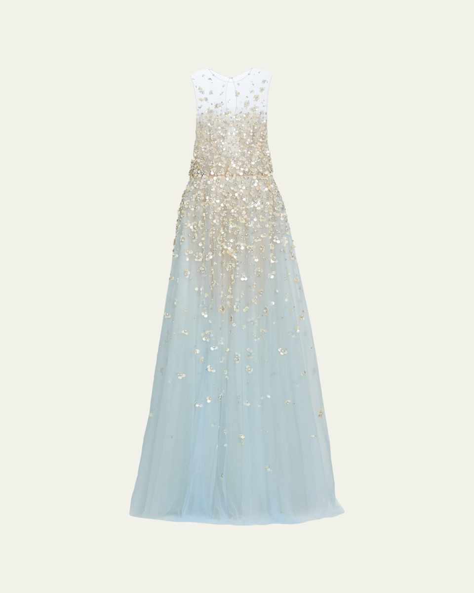 Degrade Embellished Sheer Tulle Gown